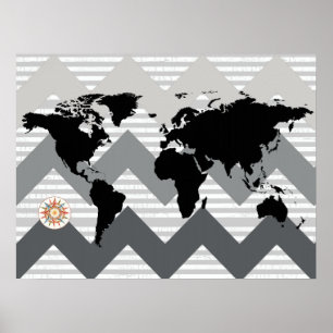wereldkaart met chevron strepen poster