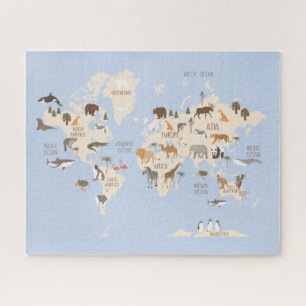 Wereldkaart met dieren legpuzzel