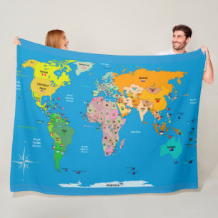 Wereldkaart met Flags Fleece Blanket Deken