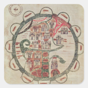 Wereldkaart met Jeruzalem in het centrum Vierkante Sticker