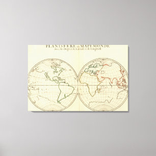 wereldkaart met Latitude en Latitude Canvas Afdruk