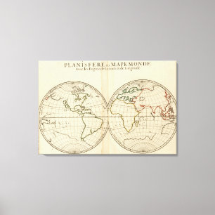 wereldkaart met Latitude en Latitude Canvas Afdruk
