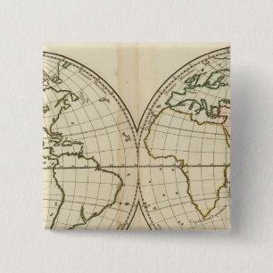 wereldkaart met Latitude en Latitude Vierkante Button 5,1 Cm