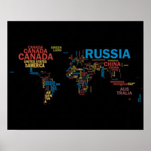 WERELDKAART MET NAAM VAN HET LAND POSTER