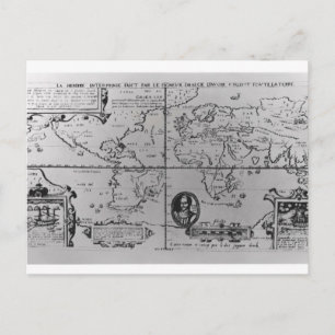 wereldkaart met nadere gegevens over de expedities briefkaart