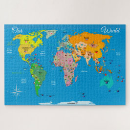 Wereldkaart met vlaggen legpuzzel