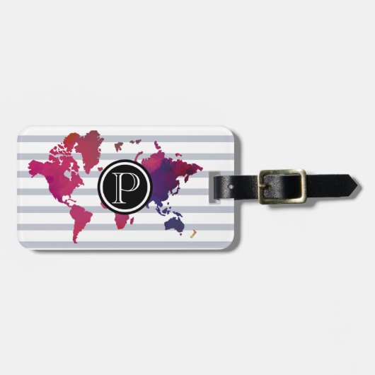 wereldkaart monogram Initiaal Moderne afbeelding S Bagagelabel (Voorkant horizontaal)