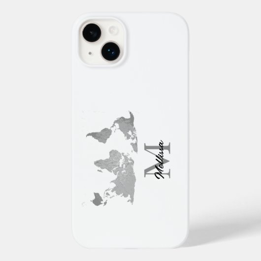 Wereldkaart Monogram Naam Reiziger Aangepast grijs Case-Mate iPhone Case (Achterkant)