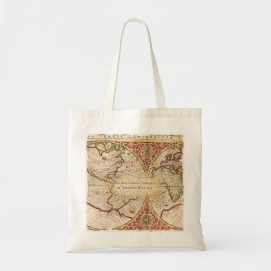  Wereldkaart Monogram Naam Tote Bag (Voorkant)