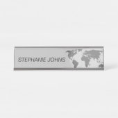 Wereldkaart Monogrammen grijs Aangepaste naam Cade Bureau Naambordje (Voorkant)