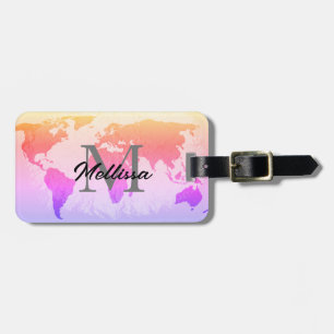 Wereldkaart Monogrammen Reiziger Blush Roze Lavend Bagagelabel