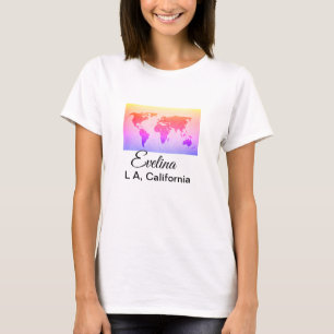 Wereldkaart naam tekst plaats land stad tekst mijl t-shirt