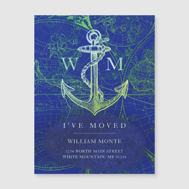  Wereldkaart Nautical Anchor Blue Moving (Voorkant)