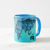 wereldkaart | Neon Blue Stripes Mok (Voorkant rechts)