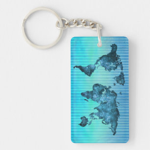 wereldkaart Neon Blue Stripes Sleutelhanger