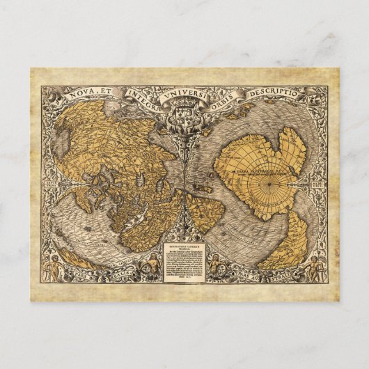 Wereldkaart Orontius Finaeus, 1531 Briefkaart (Voorkant)