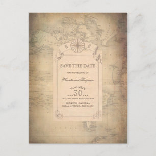  Wereldkaart Oude Save the Date Aankondigingskaart