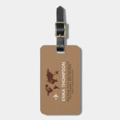 Wereldkaart over bruin bagagelabel (Voorkant verticaal)