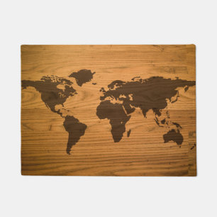 wereldkaart over houten korrels deurmat