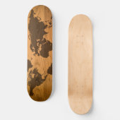 Wereldkaart over houten korrels skateboard (Voorkant)