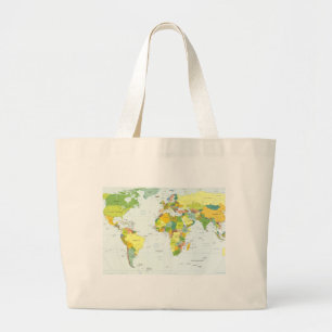 Wereldkaart Politieke Atlas Poster: Moderne Decora Grote Tote Bag