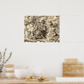 Wereldkaart Poseidon en Dolphin Poster (Keuken)