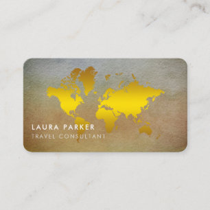 wereldkaart reisagent Waterverf Gold Tourism Visitekaartje