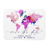 Wereldkaart reisbestemming bruiloft opslaan datum magneet (Horizontaal)