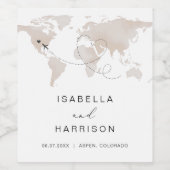 WERELDKAART reisbestemming CARMEN Beige Wijn Etiket (Enkel label)