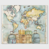  Wereldkaart reizen Cadeaupapier (Vlak)