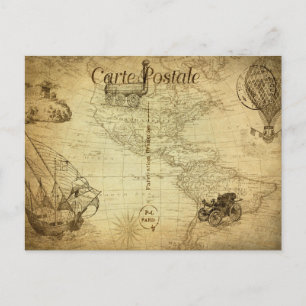  Wereldkaart Reizen met Frans vervoer Briefkaart