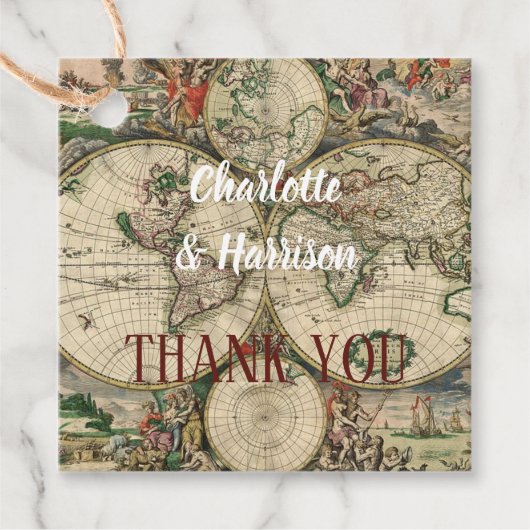  Wereldkaart Reizen Thema Bruiloft Bedankjes Labels (Voorkant)