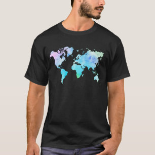 Wereldkaart Reizigerlat Gift Fun Bright Waterverf T-shirt