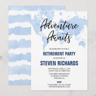 Wereldkaart reizigers met pensioen waterverf blauw kaart