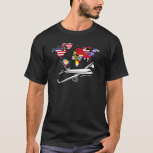 Wereldkaart Reizigersvliegtuig Reizende Wereldvlag T-shirt