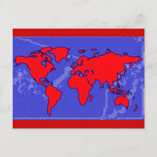 wereldkaart rode kleur briefkaart