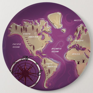 Wereldkaart Ronde Button 6,0 Cm