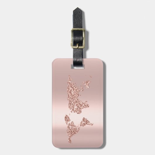 Wereldkaart Roos Gold Address Name Elegant Bagagelabel (Voorkant verticaal)