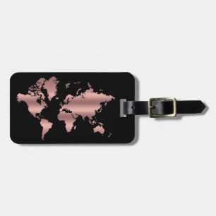 Wereldkaart Roos Gold Faux Professional Modern Bagagelabel