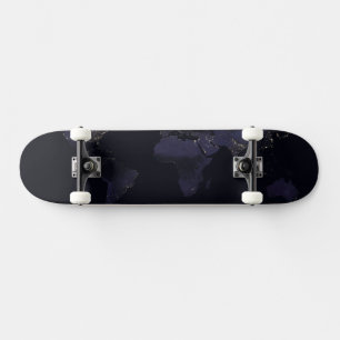 Wereldkaart 's Nachts licht de stad van de aarde. Skateboard