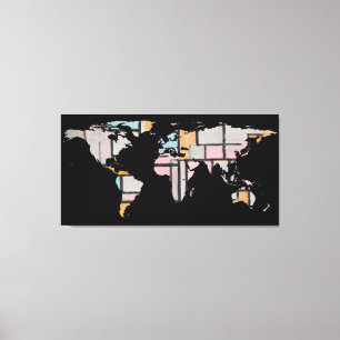 wereldkaart Silhouette - Abstracte Piet Mondrian Canvas Afdruk