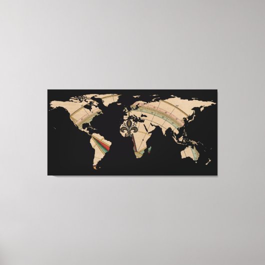 Wereldkaart Silhouette - Compass Roos Canvas Afdruk (Voorkant)