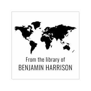 Wereldkaart Silhouette “Uit de bibliotheek van” Na Zelfinktende Stempel