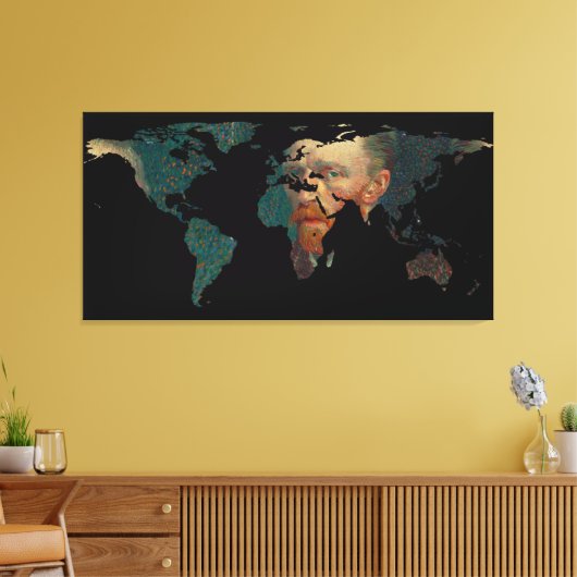 Wereldkaart Silhouette - Van Gogh Self Portrait Canvas Afdruk (Insitu (Woonkamer))