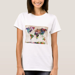 wereldkaart Stedelijke Waterverf T-shirt