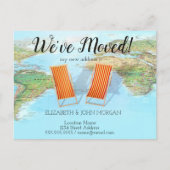 Wereldkaart,Stoel,Aankondiging nieuw adres Aankondigingskaart (Voorkant)