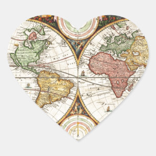  Wereldkaart Twee halfronden Antiek Zelden Kunst Hart Sticker