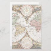 Wereldkaart Twee halfronden Zelden Antiek kunst Briefpapier (Voorkant / Achterkant)