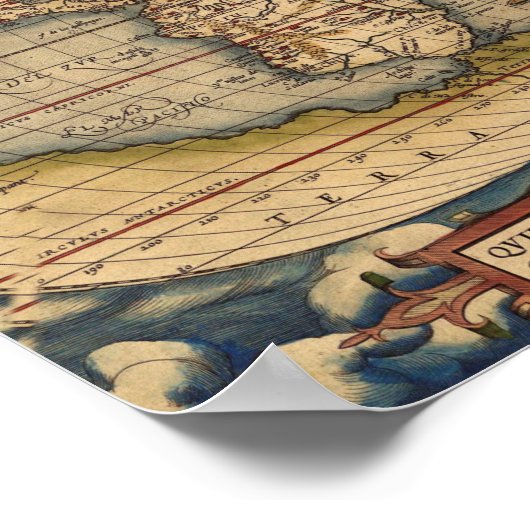  Wereldkaart van Abraham Ortelius 1564 Poster (Hoek)