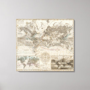 Wereldkaart van de luchtstroom canvas afdruk